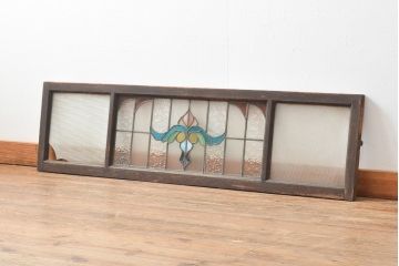 アンティーク建具　日本製　ディスプレイとしてもおすすめ!大正ロマンな雰囲気を高めるステンドグラス明かり取り1枚(明り取り、欄間)(R-057462)