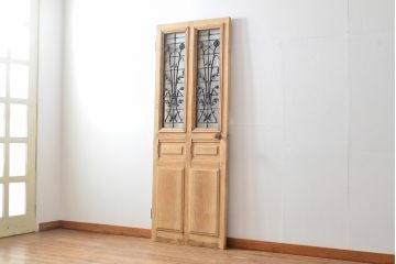 フランスアンティーク　オーク材　アイアンフェンスがお洒落なアクセントになるドア1枚(扉、木製ドア、建具)(R-057465)