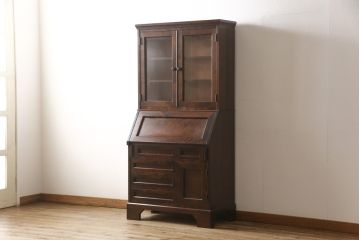 中古　北海道民芸家具　レア!　上品な雰囲気漂う高山式ライティングビューロー(ビューローブックケース、本箱、収納棚、ワークデスク、在宅ワーク、在宅用)(R-057476)