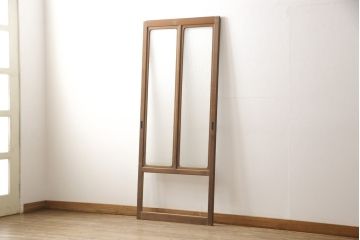 アンティーク建具　インテリア好きさんに人気の銀モールガラス入り!レトロな引き戸1枚(建具、ガラス戸、引き戸)(R-057480)