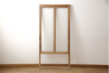 アンティーク建具　インテリア好きさんに人気の銀モールガラス入り!レトロな引き戸1枚(建具、ガラス戸、引き戸)(R-057481)