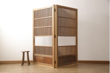 アンティーク建具　上質な和を演出してくれる格子戸リメイク衝立て(パーテーション、つい立て)(R-057482)