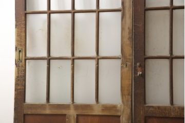 アンティーク建具　腰板ケヤキ材(欅)　背の高い立派なガラス戸2枚セット(玄関戸、店舗引き戸)(R-057483)