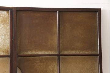 アンティーク建具　特注品　総欅(ケヤキ)材　ケヤキの引き戸は珍しい!!高級ガラス戸2枚セット(引き戸)(R-057484)