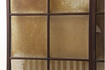 アンティーク建具　特注品　総欅(ケヤキ)材　ケヤキの引き戸は珍しい!!高級ガラス戸2枚セット(引き戸)(R-057484)