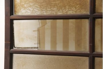 アンティーク建具　特注品　総欅(ケヤキ)材　ケヤキの引き戸は珍しい!!高級ガラス戸2枚セット(引き戸)(R-057484)