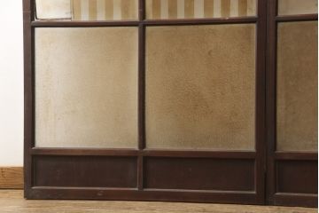 アンティーク建具　特注品　総欅(ケヤキ)材　ケヤキの引き戸は珍しい!!高級ガラス戸2枚セット(引き戸)(R-057484)