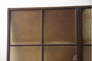 アンティーク建具　特注品　総欅(ケヤキ)材　ケヤキの引き戸は珍しい!!高級ガラス戸2枚セット(引き戸)(R-057484)