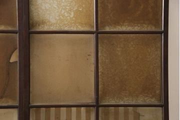 アンティーク建具　特注品　総欅(ケヤキ)材　ケヤキの引き戸は珍しい!!高級ガラス戸2枚セット(引き戸)(R-057484)
