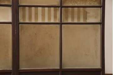 アンティーク建具　特注品　総欅(ケヤキ)材　ケヤキの引き戸は珍しい!!高級ガラス戸2枚セット(引き戸)(R-057484)
