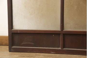 アンティーク建具　特注品　総欅(ケヤキ)材　ケヤキの引き戸は珍しい!!高級ガラス戸2枚セット(引き戸)(R-057484)