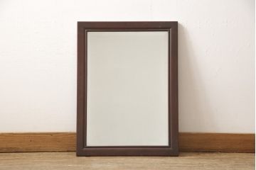 和製ビンテージ　カバ材　シンプルデザインで上品なウォールミラー(壁掛け鏡、ヴィンテージ)(R-057486)