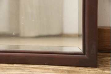 和製ビンテージ　カバ材　シンプルデザインで上品なウォールミラー(壁掛け鏡、ヴィンテージ)(R-057486)