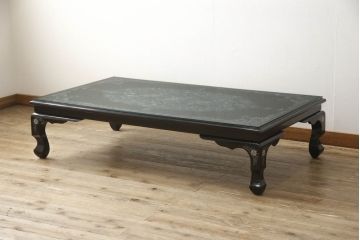 中古　極上美品　ガラス天板付き　まるで美術品のような螺鈿細工が美しい漆塗り座卓(定価約100万円)(ローテーブル)(R-057503)