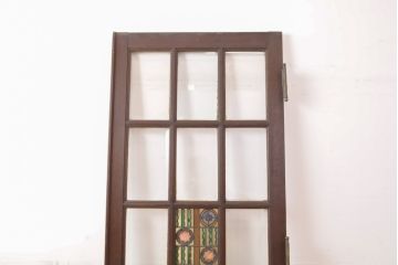 アンティーク建具　希少デザイン!ドアノブのお洒落なフォルムにも注目!ユニークなステンドグラス入りドア1枚(扉、ガラスドア)(R-057504)