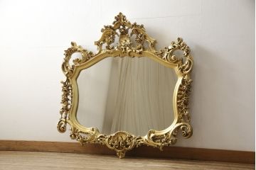 中古　イタリア　SILIK(シリック)　ロココ調の細やかで豪華な彫刻が見事!存在感を放つウォールミラー(壁掛け鏡)(定価35万円)(R-057506)