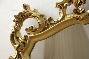中古　イタリア　SILIK(シリック)　ロココ調の細やかで豪華な彫刻が見事!存在感を放つウォールミラー(壁掛け鏡)(定価35万円)(R-057506)
