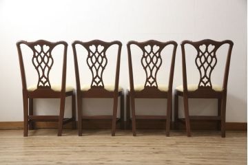 中古　美品　IDC大塚家具取り扱い　アメリカ高級家具　COUN CILL(カウンシル)(カンセル)　マホガニー材　ダイニングチェア4脚セット(4脚定価 約32万円)(椅子、イス)(R-057510)