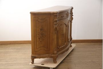 中古　美品　六本木アピス(APIS)取り扱い　イタリア最高級家具　気品あふれる象嵌入りサイドボード(定価約80万円)(コンソールキャビネット、戸棚、収納棚)(R-057530)