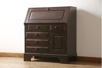中古　北海道民芸家具　上質な作りが魅力のライティングビューロー(机、在宅ワーク、在宅用引き出し、ワークデスク)(定価約34万円)(R-057531)