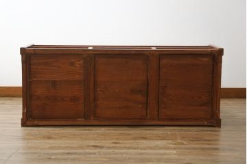 中古　美品　ニレ材　たっぷり収納スペース付きで使い勝手抜群の2人掛けベンチ(二人掛けベンチ、長椅子、板座)(R-057538)