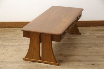 中古　最高級!指物工芸家具　駿河工芸　総欅(ケヤキ)無垢材　品を感じさせる佇まいが魅力的な文机(座机、ローテーブル、センターテーブル)(R-057550)