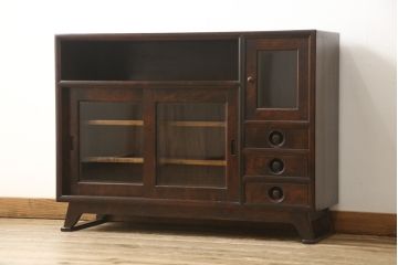 中古　松本民芸家具　どこかレトロな雰囲気も感じる90型茶タンス(定価約35万6千円)(サイドボード、戸棚、収納棚)(R-057564)