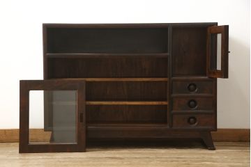 中古　松本民芸家具　どこかレトロな雰囲気も感じる90型茶タンス(定価約35万6千円)(サイドボード、戸棚、収納棚)(R-057564)