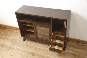 中古　松本民芸家具　どこかレトロな雰囲気も感じる90型茶タンス(定価約35万6千円)(サイドボード、戸棚、収納棚)(R-057564)