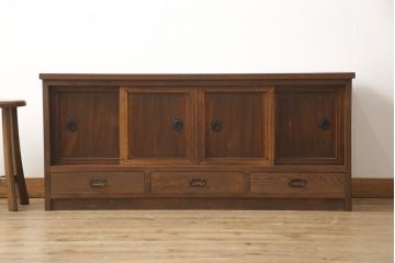 ラフジュ工房オリジナル　古建具リメイク　昭和初期　レトロで落ち着きのある和の雰囲気を高めるテレビ台(テレビボード、ローボード、収納棚、リビングボード、戸棚)(R-057567)