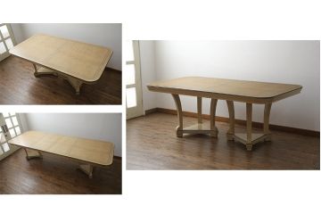 中古　サァラ麻布取り扱い　アメリカ最高級ブランド　センチュリー(CENTURY)　天板バーズアイ　モダンなデザインが魅力の特大エクステンションダイニングテーブル(エクステンションテーブル)(定価約200万円)(R-057577)