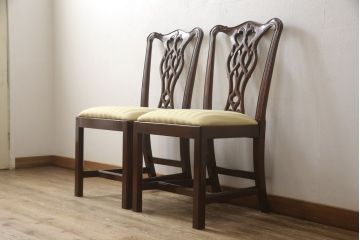 中古　美品　IDC大塚家具取り扱い　アメリカ高級家具　COUN CILL(カウンシル)(カンセル)　マホガニー材　ダイニングチェア2脚セット(2脚定価 約16万円)(椅子、イス)(R-057608)