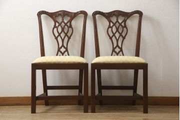 中古　美品　IDC大塚家具取り扱い　アメリカ高級家具　COUN CILL(カウンシル)(カンセル)　マホガニー材　ダイニングチェア2脚セット(2脚定価 約16万円)(椅子、イス)(R-057609)