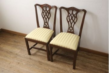 中古　美品　IDC大塚家具取り扱い　アメリカ高級家具　COUN CILL(カウンシル)(カンセル)　マホガニー材　ダイニングチェア2脚セット(2脚定価 約16万円)(椅子、イス)(R-057609)
