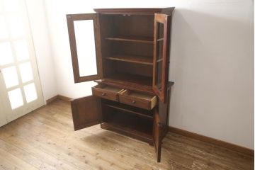 中古　九州民芸家具　品のあるツヤが魅力的なキャビネット(食器棚、本棚、飾り棚、収納棚)(R-057614)