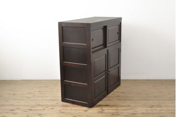 中古　松本民芸家具　脚(台輪)付きリメイク　コンパクトなサイズが魅力的な和タンス(収納棚、着物箪笥、戸棚、引き出し、衣装盆)(R-057624)