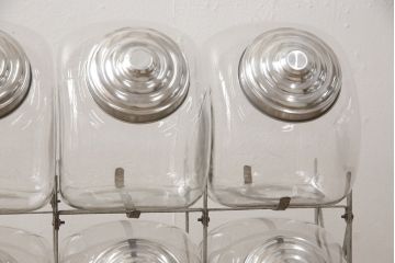 アンティーク雑貨　当時物　昭和レトロ　6連猫瓶(ガラス瓶、菓子瓶、菓子びん、菓子ビン)(R-057631)