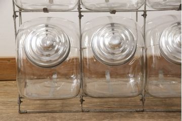 アンティーク雑貨　当時物　昭和レトロ　6連猫瓶(ガラス瓶、菓子瓶、菓子びん、菓子ビン)(R-057631)