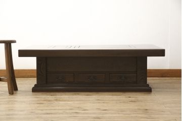 中古　最高級品　鉄刀木(タガヤサン)無垢材　内部が銅製の関西火鉢(ローテーブル、長火鉢、座卓、リビングテーブル、囲炉裏)(R-057632)