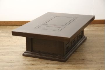 中古　最高級品　鉄刀木(タガヤサン)無垢材　内部が銅製の関西火鉢(ローテーブル、長火鉢、座卓、リビングテーブル、囲炉裏)(R-057632)