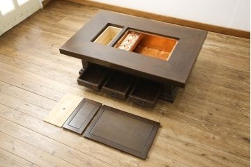 中古　最高級品　鉄刀木(タガヤサン)無垢材　内部が銅製の関西火鉢(ローテーブル、長火鉢、座卓、リビングテーブル、囲炉裏)(R-057632)