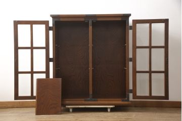 和製ビンテージ　上手物!　中桐・前面欅(ケヤキ)材　立派な造りが魅力的な民芸キャビネット(食器棚、水屋箪笥、戸棚、収納棚、本棚、ヴィンテージ)(R-057636)