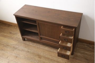 ラフジュ工房オリジナル　古建具リメイク　落ち着きのある和の趣を演出するリビングボード(収納棚、戸棚、テレビ台、ローボード、サイドボード)(R-057640)