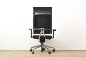 中古　美品　ドイツ　高級オフィスチェア　セダス社(SEDUS)　アルミポリッシュ　上質なデスクワークの空間を演出するハイバックレザーデスクチェア(本革、椅子、イス、アームチェア)(定価約39万円)(R-057644)