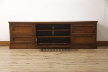 中古　美品　民芸家具　ナラ材(楢)　和モダンインテリアにおすすめ!格子扉が素敵なテレビ台(テレビボード、ローボード、収納棚、戸棚、引き出し)(R-057645)