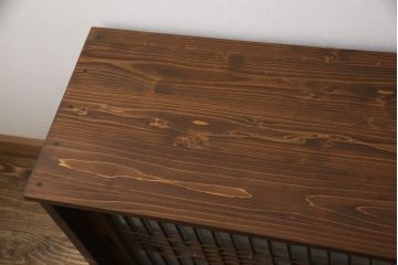 ラフジュ工房オリジナル　古建具リメイク　組子建具が上品なリビングボード(収納棚、戸棚、テレビ台、ローボード、サイドボード)(R-057649)