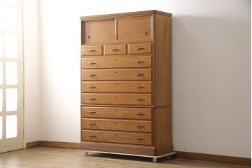 中古　民芸家具　屋久杉を贅沢に使用した木の温もりあふれる重ね箪笥(衣装箪笥、引き出し、チェスト、引き出し10杯)(R-057653)
