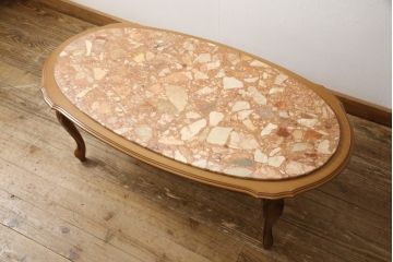中古　イタリア輸入家具　美品　天板大理石　高級感ある佇まいが魅力的なセンターテーブル(リビングテーブル、ローテーブル)(R-057664)