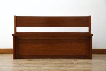 中古　美品　花梨材の温かみのある色合いと木目を楽しめる収納付きベンチ(長椅子、イス、板座チェア)(R-057670)