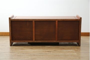 中古　美品　花梨材の温かみのある色合いと木目を楽しめる収納付きベンチ(長椅子、イス、板座チェア)(R-057670)